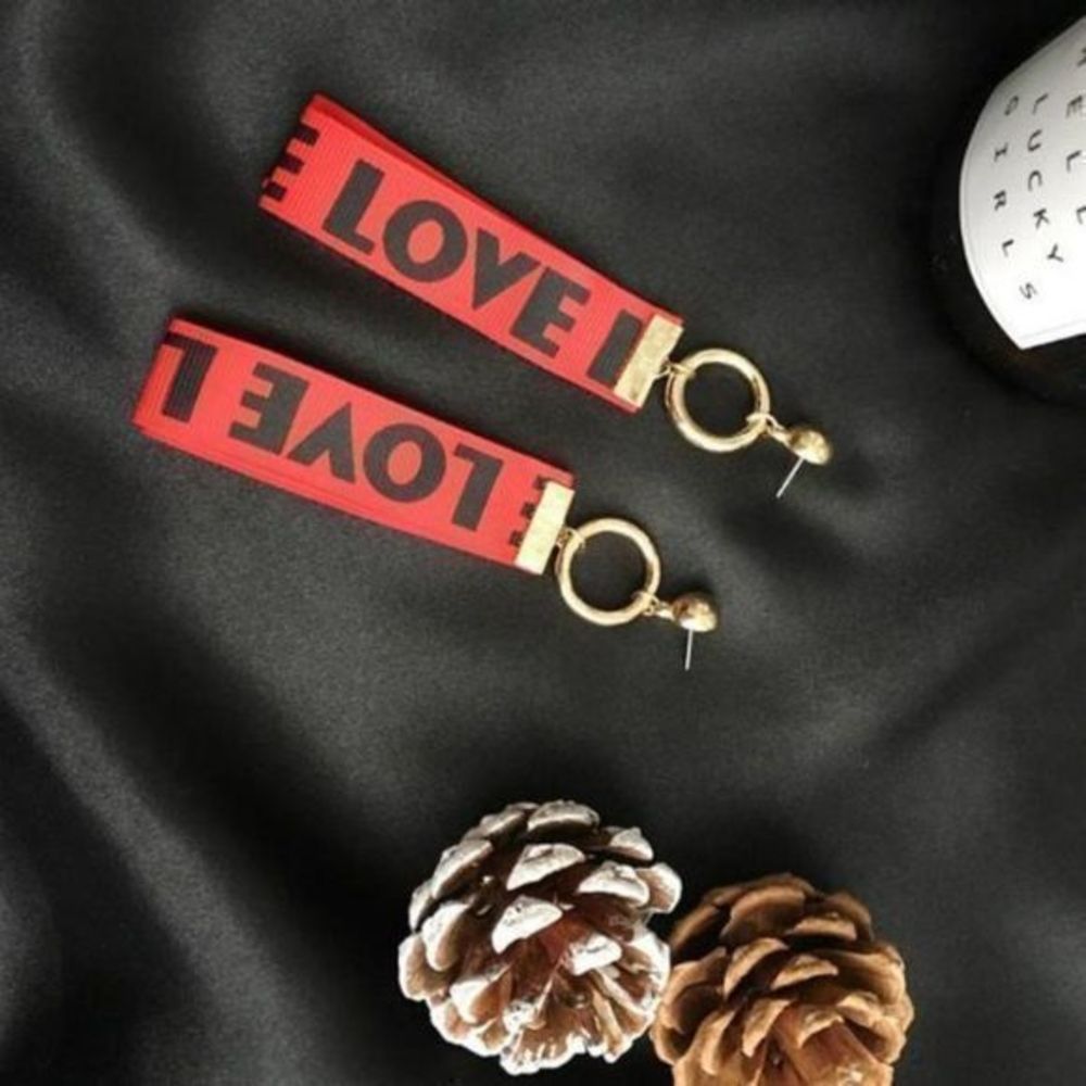 "Love" Printed Earrings - Red